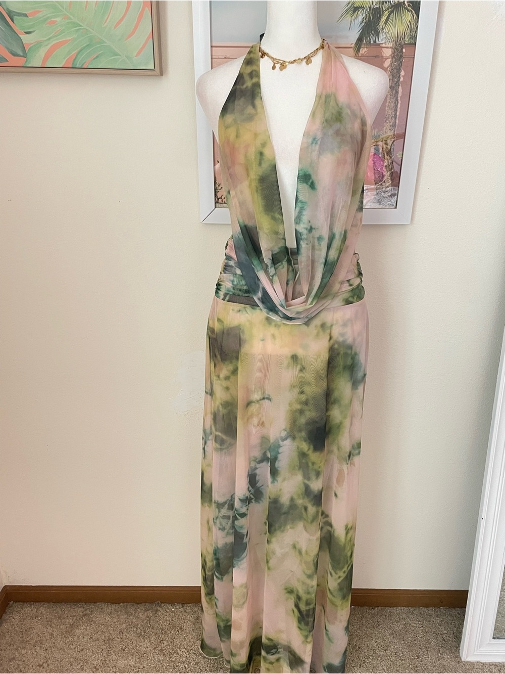 Peppermayo Elysia Maxi Dress in Rainforest Y2K Mesh Halter US 6 - Picture 5 of 8